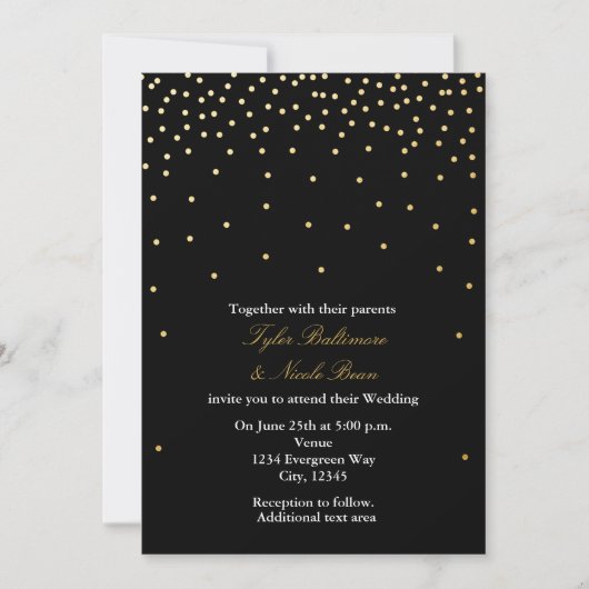Black & Gold Foil Dots Moderne Hochzeitseinladung Einladung (Vorderseite)