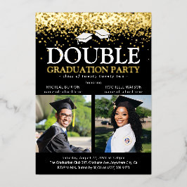 Black & Gold Foil Double Graduation Party Foto Folieneinladung