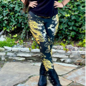 Black Gold Foil Dragon Chinese Lunar New Year Bold Leggings