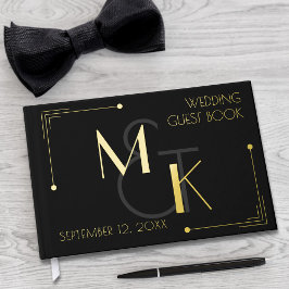 Black Gold Foil Gatsby Wedding Gästebuch der 20er