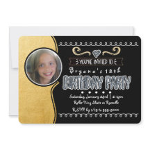 Black & Gold Foil Girls Einladungen zum Geburtstag
