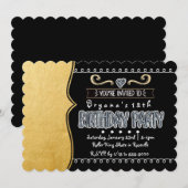 Black & Gold Foil Girls Geburtstagsparty Einladung (Vorne/Hinten)