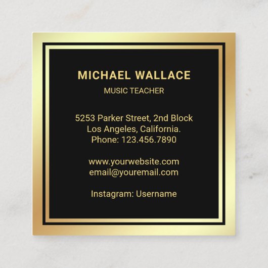 Black Gold Foil Gitarre Dozent Gitarre Quadratische Visitenkarte (Rückseite)