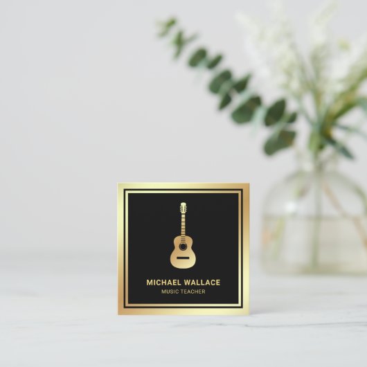Black Gold Foil Gitarre Dozent Gitarre Quadratische Visitenkarte (Stehend Vorderseite)