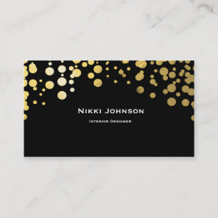 Black Gold Foil Glam Confetti Dots Business Card Visitenkarte