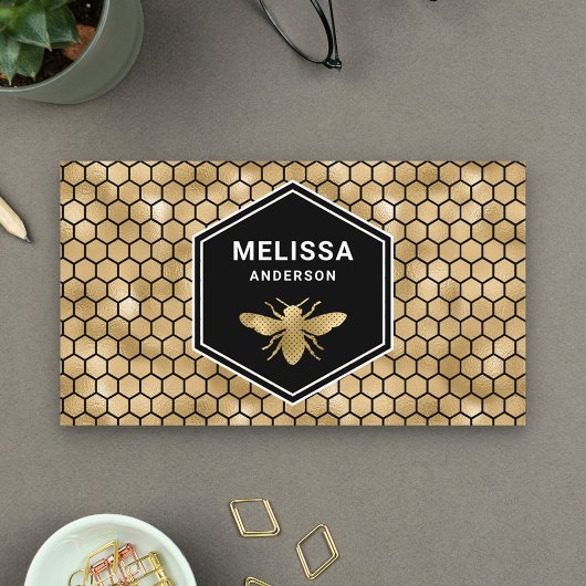 Black Gold Foil Hexagon Honeycomb Honey Bee Visitenkarte