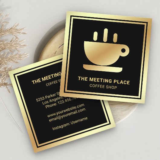 Black Gold Foil Kaffee-Kaffee-Café Quadratische Visitenkarte