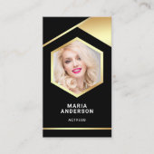 Black Gold Foil Model Acress QR Code Foto Visitenkarte (Vorderseite)