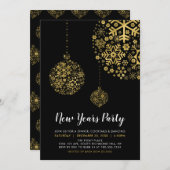 Black & Gold Foil Modernes Silvester Party Einladung (Vorne/Hinten)
