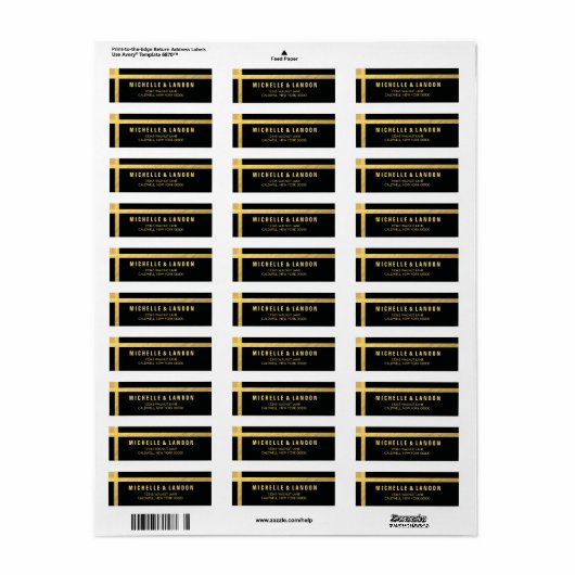Black+Gold Foil-Rücksendeadressen-Aufkleber | ABWE (Vorne)
