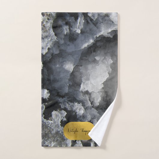 Black Gold Foil Sea Crystals Signature Script Badhandtuch Set (Handtuch)