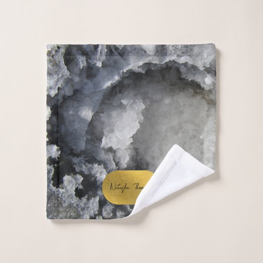 Black Gold Foil Sea Crystals Signature Script Badhandtuch Set (Waschlappen)