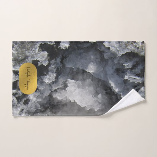 Black Gold Foil Sea Crystals Signature Script Badhandtuch Set (Handtuch)