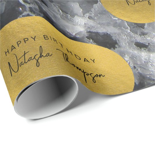 Black Gold Foil Sea Crystals Signature Script Geschenkpapier (Rolleneckpunkt)