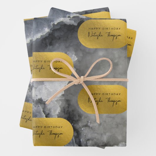 Black Gold Foil Sea Crystals Signature Script Geschenkpapier Set (Beispiel)