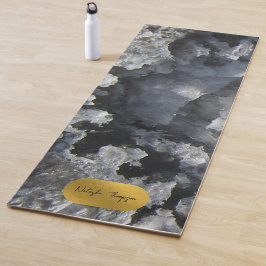 Black Gold Foil Sea Crystals Signature Script Yogamatte