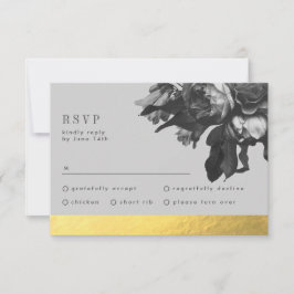 Black Gold Foil Strip QR CODE BACK Wedding RSVP Karte