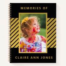 Black Gold Foil Stripes Child Memory Notebook
