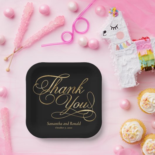 Black & Gold Foil Vielen Dank für Ihre kalligraphi Pappteller (Party)