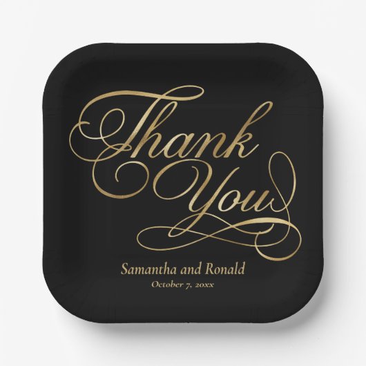 Black & Gold Foil Vielen Dank für Ihre kalligraphi Pappteller (Vorderseite)