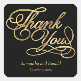 Black & Gold Foil Vielen Dank für Ihre kalligraphi Quadratischer Aufkleber