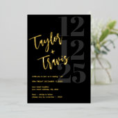 Black & Gold Foil Wedding/Verlobung Einladung (Stehend vorne)