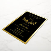 Black & Gold Foil Wreath Quinceañera Folieneinladung (Gedreht)