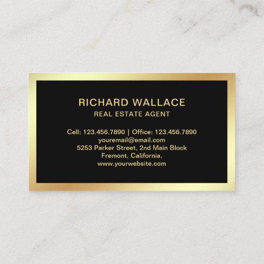 Black Gold Foil Zuhause Logo Real Anwesen Agent Visitenkarte (Rückseite)