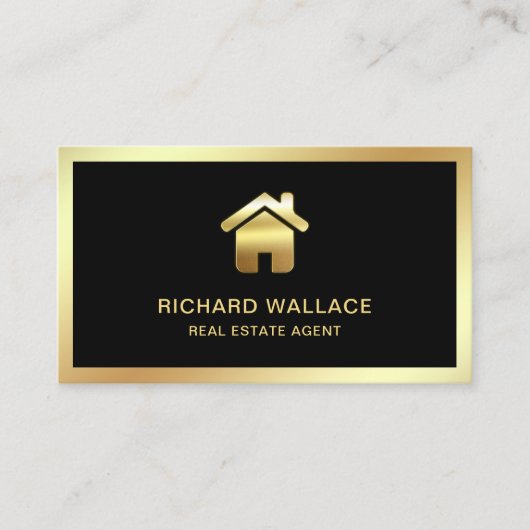 Black Gold Foil Zuhause Logo Real Anwesen Agent Visitenkarte (Vorderseite)