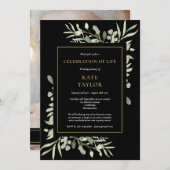 Black Gold Foliage Celebration of Life Foto Einladung (Vorne/Hinten)