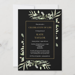 Black Gold Foliage Celebration of Life Funeral Einladung