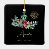 Black Gold Foliage Lantern Moderne frohe Weihnacht Keramikornament (Rückseite)