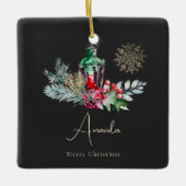 Black Gold Foliage Lantern Moderne frohe Weihnacht Keramikornament (Vorderseite)
