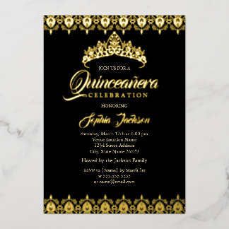 Black Gold-Folie Tiara Quinceanera Folieneinladung