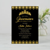 Black Gold-Folie Tiara Quinceanera Folieneinladung (Stehend vorne)