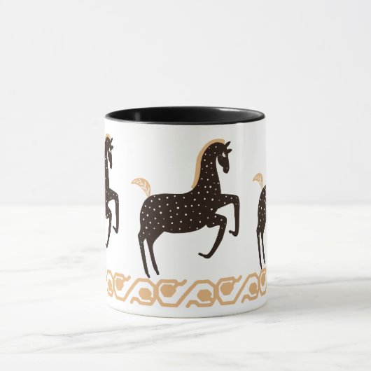 Black Gold Folk Art Gepunktetes Pferd Tasse (Zentrum)
