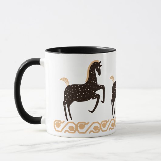 Black Gold Folk Art Gepunktetes Pferd Tasse (Links)