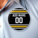 Black Gold Football Jersey Individuelle Name Numme Button<br><div class="desc">Wenn Sie ein Fantasy Football Team Besitzer sind,  machen Sie Ihre eigenen Produkte und zeigen Sie Ihren Freunden! Oder - Spielst du High School Football und will ein Memento? Dieses Jersey Design ist perfekt für jeden,  der Sport spielt.</div>