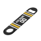 Black Gold Football Jersey Individuelle Name Numme Speed Flaschenöffner (Vorderseite Schrägansicht)