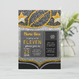 Black & Gold Football Team Glitzer zum Sport Gebur Einladung