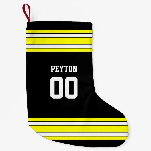 Black & Gold Football Team Personalisiert Kleiner Weihnachtsstrumpf (Vorderseite)