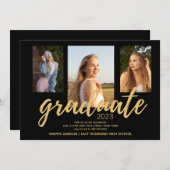 Black Gold Foto 2023 Graduation Party Einladung (Vorne/Hinten)
