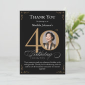 Black Gold Foto 40. Geburtstag Dankeschön Karte (Stehend Vorderseite)