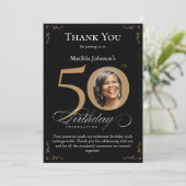 Black Gold Foto 50. Geburtstag Dankeschön Karte (Stehend Vorderseite)