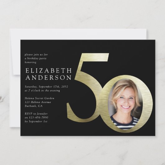 Black Gold Foto 50. Geburtstag Einladung (Vorderseite)