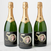 Black Gold Foto 50. Geburtstag Schaumweinetikett (Flaschen)