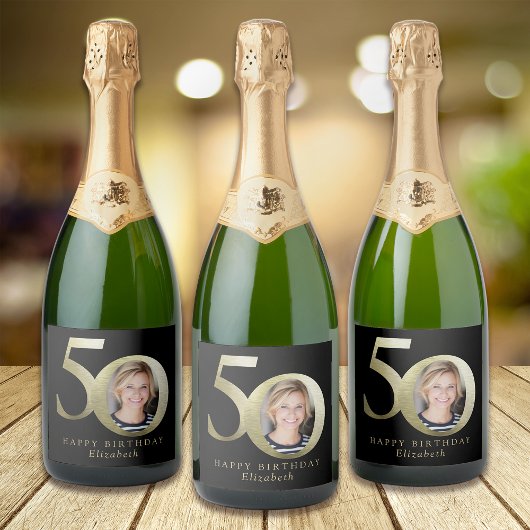Black Gold Foto 50. Geburtstag Schaumweinetikett