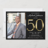 Black Gold Foto 50. Geburtstagsparty Einladung (Vorderseite)