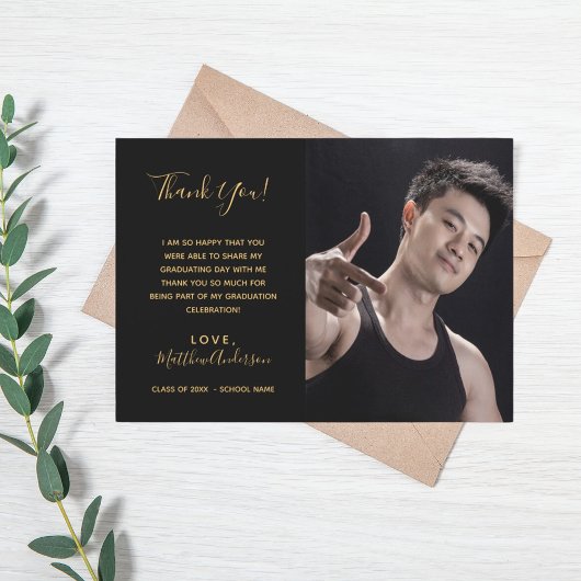 Black Gold Foto Abschluss Danke Karte