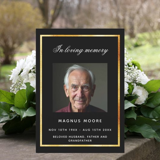 Black Gold Foto Beerdigungskarte Einladung